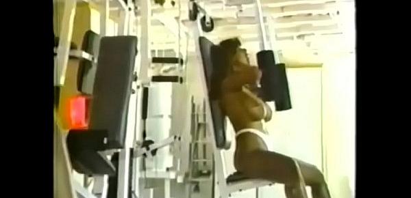  6ft tall black girl big boobs exercising at gym
